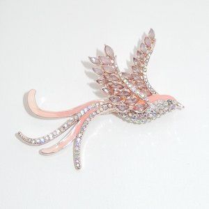 Anne Klein / Bird Brooch / Pink Crystal & Enamel In Rose Gold-Tone